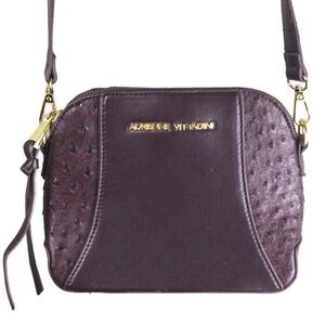 Adrienne Vittadini Ostrich Collection Faux Leather Dome Top Zip Crossbody Bag